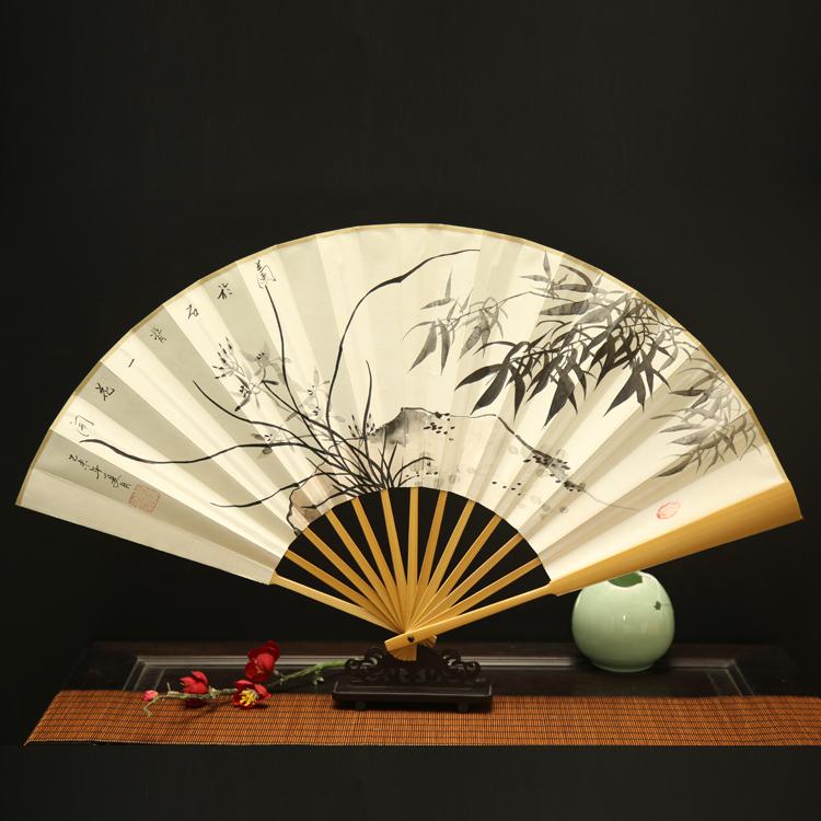 Chinese fan painting with ink brushwork